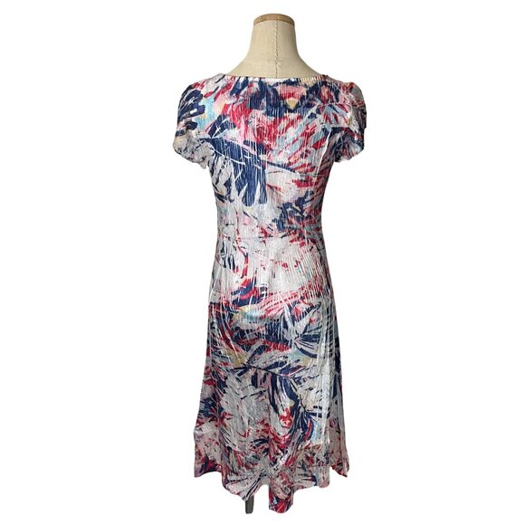 Komarov dress women's M white red blue v neck cap sleeve lace trim lightweight - Picture 9 of 9